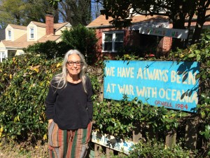 The signs in front of Stephanie Miller’s Oakdale denote a political artist lives here. Credit: David Terraso